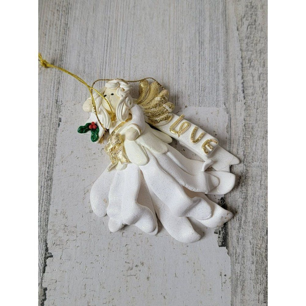 White angel love mistletoe‎ Golden glitter ornament Xmas